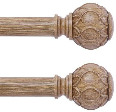 Htzon Gardinenstangen aus Holz, ca. 71 bis 122 x 2,5 cm ausziehbare Gardinenstange, Vorhangstangen aus Holz mit dekorativen Netzelementen, rustikale, strapazierfähige, dekorative Vorhangstangen im