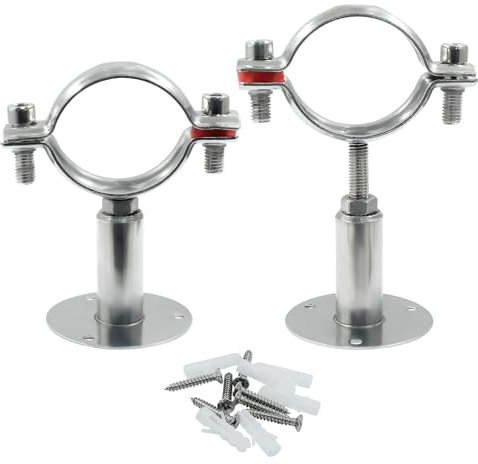 1 Pcs 2inch Adjustable Ceiling Pipe Support Stainless Steel Pipe Bracket OD Pipe 48-51mm, Wall Mount Clamp Bracket Kit with Screws, Ideal for Pipe, Tube or Rod Fixing (50-95mm)