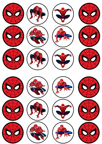 24 Spiderman Theme Edible Wafer Cupcake Toppers Fairy Cake Decoration Uncut