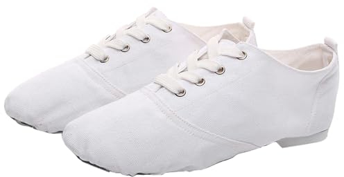 Jazzschuhe Damen Schwarz,Herren-Jazz-Schuh,Leinwand mit Ledersohle professionelle Jazzstiefe Tanzschuhe (Weiß,41)