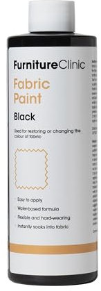 Furniture Clinic Pintura de tela, uso para restaurar o cambiar el color de tapicería, muebles suaves, interiores de automóviles, fácil de usar, funciona en todos los tejidos (negro, 250 ml)