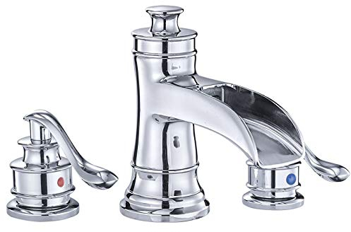 Wasserfall, weit verbreiteter Badezimmer-Wasserhahn, Chrom, zwei Griffe, hoher Bogen, Badezimmer-Wasserhahn, 3 Löcher, 20,3–40,6 cm, Waschtisch-Badewannenarmaturen, 3-teilig, kommerzielle Deckmontage