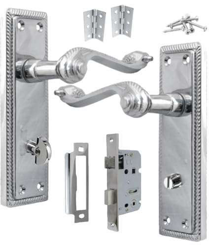 Betley Butterfly Georgian Door Handle Chrome, Bathroom WC Toilet Door Handles, Bathroom Mortice Lock 3 Hinges 150mm x 48mm Backplate, Interior Wooden Doors