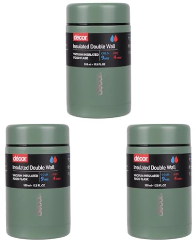 Sage Green 520ml Décor Vacuum Insulated Flask, Stainless Steel, BPA-Free, Keeps Food Hot & Cold, Leak-Proof, Durable & Reusable, Ideal for Coffee, Porridge, Curry, Soups