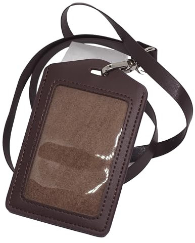 BAWAKO 2 porta badge in vera pelle, porta badge in robusta pelle, con cinturino in pelle PU (marrone, V)