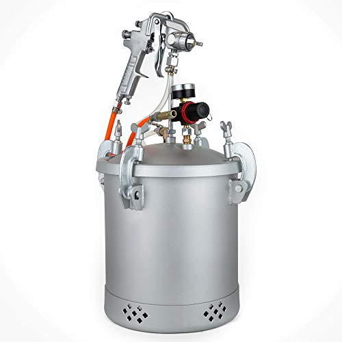 Farbspritzpistole 10L Druckbehälter Farbbehälter Anti Korrosion Lackierpistolen Farbsprühsystem Lackhalter zum Auftragen von Wasserfarbe, Flecken, Lack, feine Oberflächen,Silber,30PSI