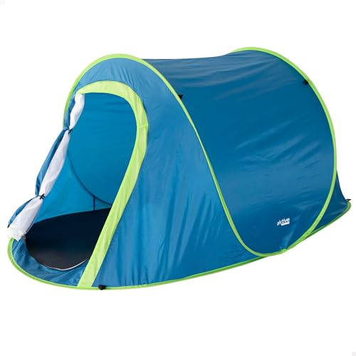 Aktive Tienda de Campaña Pop Up, 2 Personas, Incluye Piquetas, Varillas Fibra de Vidrio, Tejido Poliéster 190T, Columna de Agua 800 mm, Peso 1.36 kg, Doble Techo, Mosquiteras, 120 x 220 x 95 cm