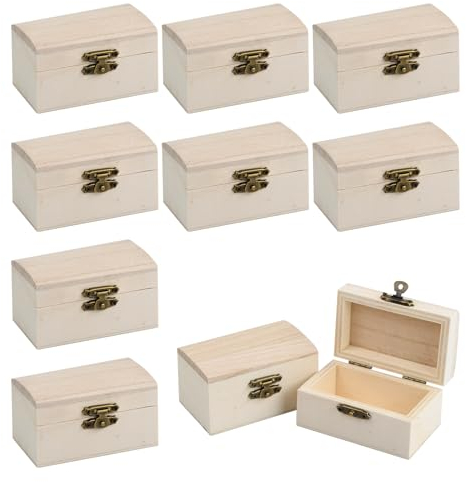 10 PCS Holz Mini Schatzkisten, Holz Klein Schatzkisten mit Klappdeckel für DIY handgefertigt und malerei, unbehandelte mini holzbox für wohndekoration, 9×5.5×5cm