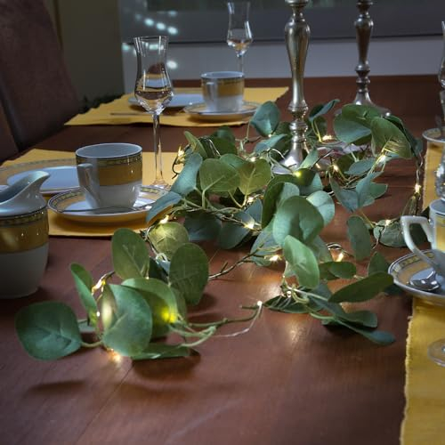 LED Lichterkette Eukalyptus Batteriebetrieb Timer grüne Blätter Tischdeko L:2,9m
