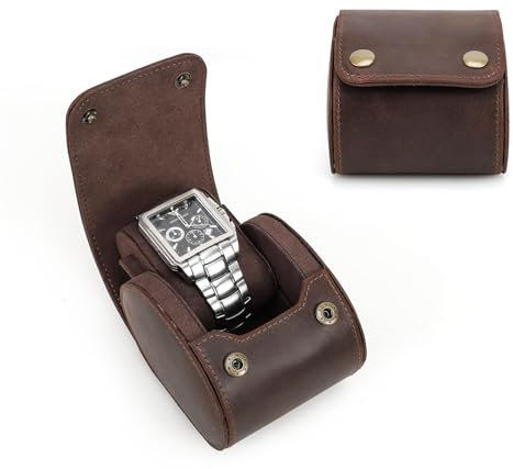CONTACT'S FAMILY Scatola Portaoggetti per Orologi, Custodia Protettiva per Orologio in Vera Pelle a 1 Fessura, Confezione Regalo per Orologio, Organizer per Orologio per Uomo e Donna (1 slot, caffè)