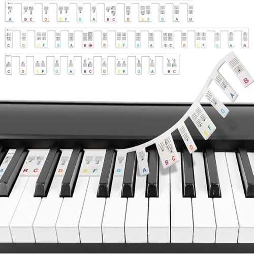 Klavier Keyboard Aufkleber,Klavierführer für Anfänger, abnehmbare Klaviertastatur-Notenetiketten zum Lernen, aus Silikon, keine Aufkleber erforderlich, wiederverwendbar(88 Tasten )