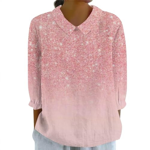 Chemise Lin Femme Été Chemisier Lin Femme Vêtements De Sport pour Femme T-Shirt Sport Coton Femme Top Sexy Femme Faux Col Chemise Femme Mousseline Débardeur Sport Femme Chemise Rose 3XL