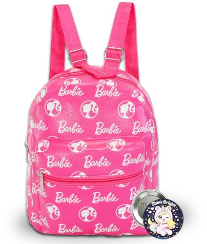 Barbie Mini-Rucksack für Kinder – 25,4 cm Kunstleder Barbie Rucksack mit Fronttasche plus Wasserflasche | Barbie Rucksack-Set für Mädchen, Mehrfarbig, Barbie Mini Backpack, Barbie Mini Rucksack,