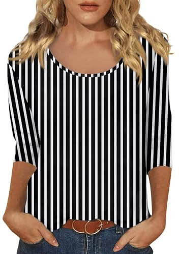 Tshirt Damen 3/4 Arm Sommer U-Ausschnitt Stretch T-Shirts Herbstmode
