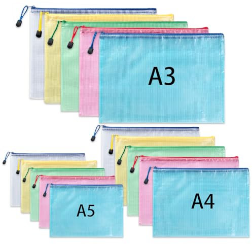 Dokumententasche A3+A4+A5, 15 Stück Dokumententasche mit Reißverschluss Wasserdichte Dokumentenmappe Zipper Beutel mit Reißverschluss, Plastiktasche Datei Taschen für Schule, Büro, Reise