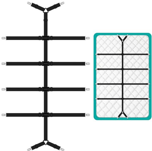 Quelcc Attache Drap Housse, 61-258CM Tendeur Drap Housse, Élastiques Ajustables Accroche Drap Housse avec Pinces Métalliques, pour Draps, Matelas, Planche à Repasser Ou Canapé, Noir