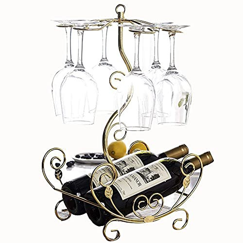 ZHZXBDGQ Metal high Stand, Free-Standing countertop Wine Glass Display Rack, Single Bottle Rack, can Hold 1 Bottle and 6 Cups,-Gold
