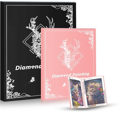 QIUQI Diamond Painting Bilder Album A2 und A3, Diamond Painting Aufbewahrung, Diamant Painting Mappe, für Diamant Painting Bilder 40 x 50cm und 30 x40cm (Schwarz & Rosa, 30 Seiten Hält 60 Blatt)