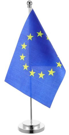 SEWACC Patriotic Eu Table Flag Stand Desk Decor and Mini Flag Holder for Office Desk Decorations and Thanksgiving