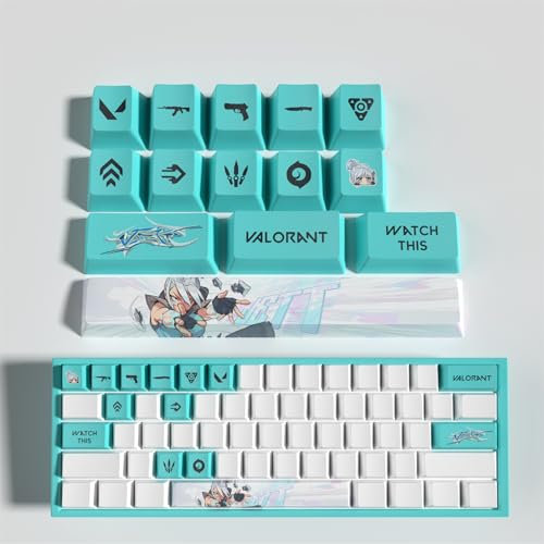 bluemx Valorant Jett Kit de 14 Capuchons de Touches pour Clavier Mécanique Gamer, PBT OEM Profile Dye Sublimation Disposition, pour Joueurs PC (12)
