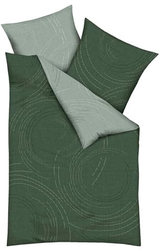 JACK by Kaeppel Fein Biber Wende Bettwäsche 2 TLG. Jaro Jade Grün Kreise Linien Reißverschluss, Größe:135x200cm Bettwäsche