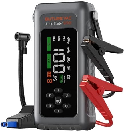 5000A Starthilfe Powerbank mit 150PSI Kompressor, 12V Auto Starthilfe Powerbank für 12 V(Bis zu All Benzin und 9.0L Dieselmotor),Booster Auto Starthilfe mit Taschenlampe, Zwangsstart, Handschuhe