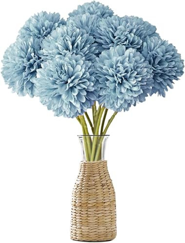 JOZMMZEOOA Hortensias Artificiales,12 Piezas Flores Artificiales Decoracion Seda Flores Plantas Artificiale Crisantemos de Seda Simulación Bola Decorativas,para Bodas Hogar Hotel Decoración(Azul)