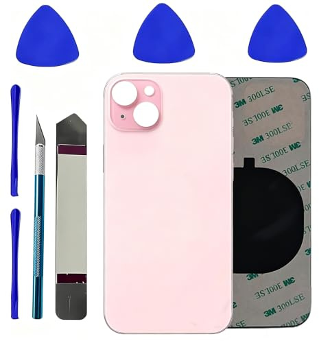 LiXiongBao Hinterglas Ersatz für iPhone 15 mit Reparaturwerkzeugen | Ersatz-Hinterglas für iPhone 15 mit vormontierter Klebefolie inkl. Reparaturwerkzeug-Set (Rosa)
