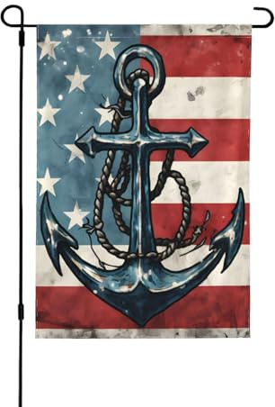 Gartenflagge, 32,5 x 45,7 cm, doppelseitige Hofflagge, Retro-amerikanische Flagge, nautischer Anker, Kunstdruck, Outdoor-Gartenflagge, Dekorationen für Zuhause