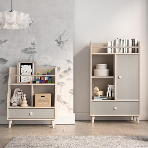 Lomadox Kinderzimmer Set 2-teilig in Sandbeige mit grau mit fühlbarer Oberfläche Regale mit Softclose Schrank Fallschutz modern Kindermöbel
