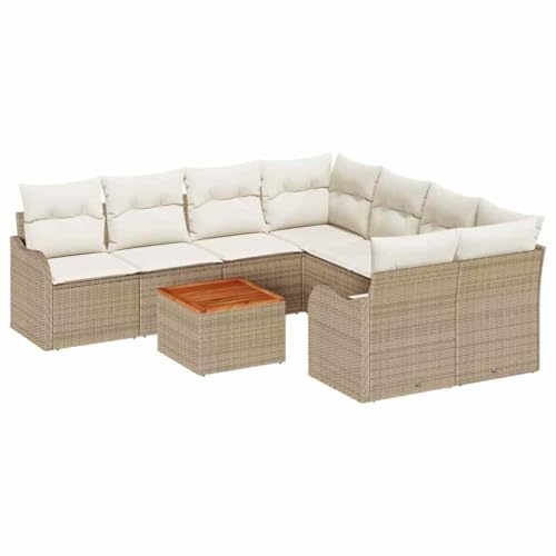 vidaXL Garten-Sofa-Set 9 pcs Beige Poly Rattan, Modernes Garten-Lounge-Set, strapazierfähiges Rattan-Sofa, leichtes Outdoor-Sessel-Möbel, UV-beständiges Patio-Design