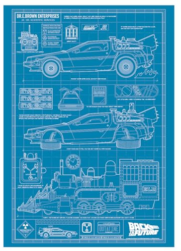 FaNaTtik Back to the Future Time Machine Blueprint Art Print – Limited Edition A3 Poster Print – DeLorean Schematic Wall Art for Movie Fans, Collectors & 80s Sci-Fi Lovers