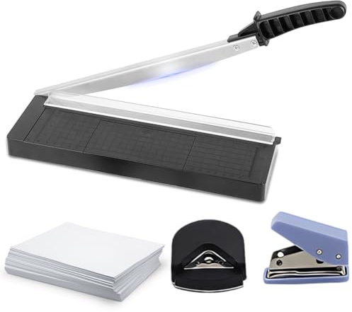 Papierschneider A4 Kompakt 34 cm, Manuelle Hebelschneider Schneidemaschine für Papier, Fotos Etiketten, Karton, Für bis zu 8 Blatt A4-B7, Präzises Papier Schneidegerät für Büro, Schule, Bastelarbeiten