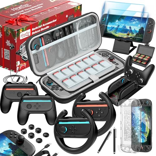 HEYSTOP Switch 2 Étui pour Nintendo Switch 2 Kit d'accessoires avec PC Coque Protection pour Nintendo Switch 2 Film Trempé, Switch 2 Chargeur Joycon pour Nintendo Switch 2,4*Switch 2 Manette,etc