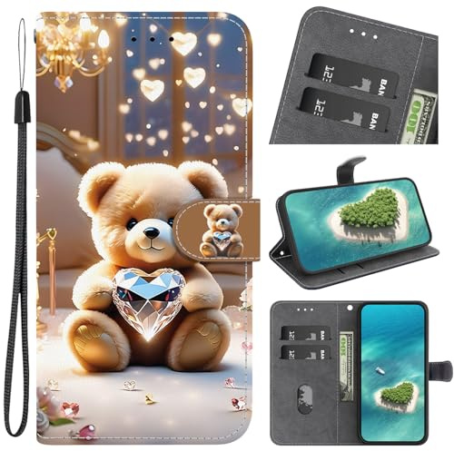 BLOTECH Handyhülle für Samsung Galaxy A54 5G Glitzerbär Handy Flip Case Cove Tasche Pocket Schale Hülle Galaxy A54 5G klappbar Schutzhülle Klapphülle Etui,Liebevoller, leuchtender Glitzerbär