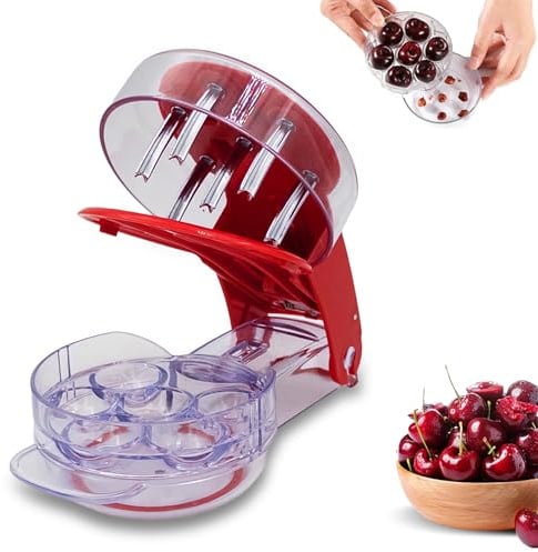 Deshuesador de Cerezas Multifunción de Acero Inoxidable y Plástico sin BPA con Capacidad para 6 Frutas - Accesorio de Cocina Práctico y Duradero - Utensilio Manual para Cocina | 3-Stars