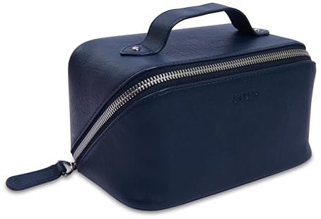 SADDLER Harriet Leather Vanity Box Case Organiser, Navy Blue One Size | Includes a gift box alongside hummingbird print lining and convenient carry handle, ensuring easy organisation on the go.