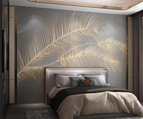 Tzxztt Vintage Kunst Einfach Luxus Feder Gold Faden 3D Tapete Hochwertige Strukturierte Seide Neutrale Material Ideal Für Wohnzimmer Schlafzimmer-200cm×140cm