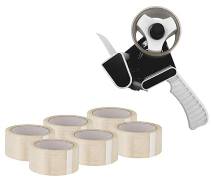 ARLI Handabroller Set mit 6 Rollen PP Klebeband 48 mm × 66 m transparent Paketband Abroller mit Pistolengriff für Kartons Versand Verpackung