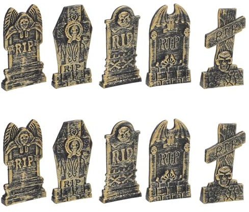 10 Stück Halloween Grabsteinornamente aus Kunststoff für Halloween Party | Leicht, Robust und Einfach zu Bewegen, Gemischter Stil, für Gruselige Deko im Innen und Außenbereich Zufälliger Stil