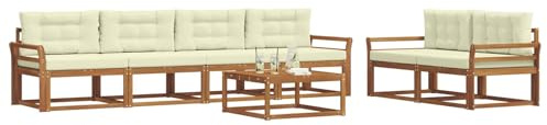 vidaXL Outdoor-Sofagarnitur mit Kissen 7 pcs Natur und Creme, Modernes Garten-Sofagarnitur, langlebige Gartenmöbel, modulare Gartenmöbel, Lounge-Dekor für Poolseiten