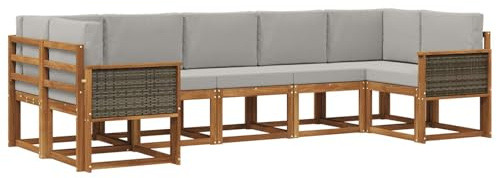 vidaXL Outdoor-Sofagarnitur mit Kissen 7 pcs Natürlich und Hellgrau, Garten-Sofa-Set, modernes Outdoor-Modular, Patio-Sitzgruppe, Akazienholz-Möbel, Lounge für den Hinterhof