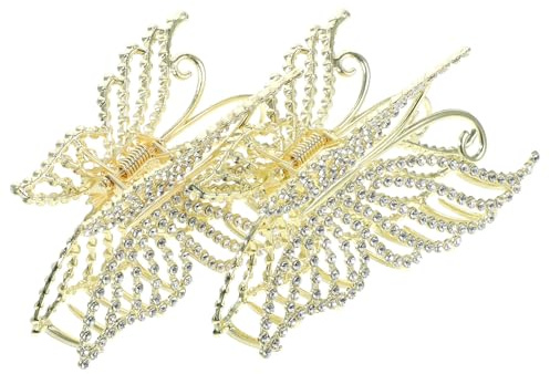GRIRIW Große Schmetterlings Haarspangen mit Krallenverschluss aus Legierung 2 Stück Elegante Goldene Haarklammern Rutschfest und Schonend für Haar für Geburtstage für Damen