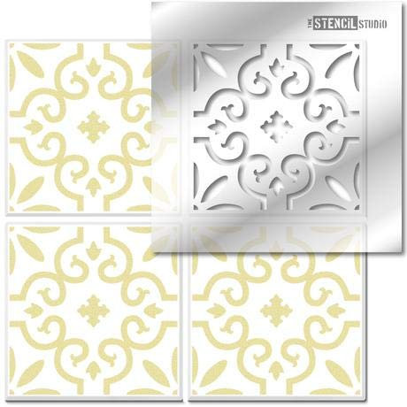 The Stencil Studio - Rissington Tile Stencil - Floor wall stencil - just add paint. Ideal for tile and other interior décor makeovers. Fits standard tile sizes. Single Tile - Size 16 inch (10592-16)