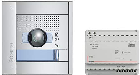 BTICINO, Video-Türsprechanlagen-Set, Flex ONE für 1-Familienhaus/2-Familienhaus, 2-Draht, SFERA Außenstelle: 135°/96° und LED beleuchtete Kamera, IP54, IK10 mit Klingeltrafo, 905230