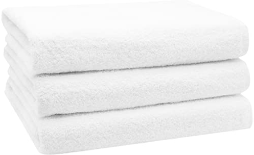 ZOLLNER 3er Set Duschtücher in 70x140 cm - saugstarke und weiche Badehandtücher in weiß - mit praktischem Aufhänger - waschbar bis 95°C - Baumwolle - Hotelqualität