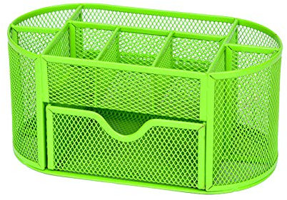 Mesh Desk Office Organizer,Multifunction Pen Holder with Drawer Stationery Storage Desktop Green