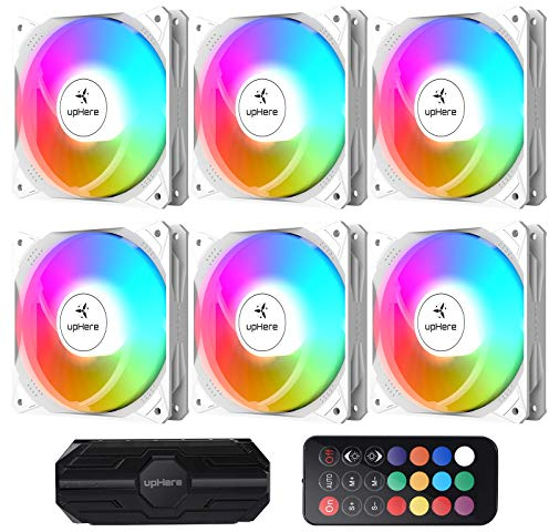 upHere Ventilateur PC 120mm télécommande RGB LED Haute Performance pour Boîtier PC D'ordinateur Ultra Silencieux, 6 Pack(NT1206-6)