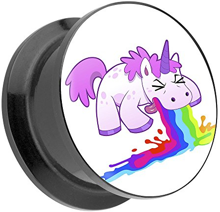 Taffstyle Ohr Plug Flesh Tunnel Piercing Ohrpiercing Kunststoff Schraub Schraubverschluß mit Picture Motiv kotzendes Einhorn 10mm