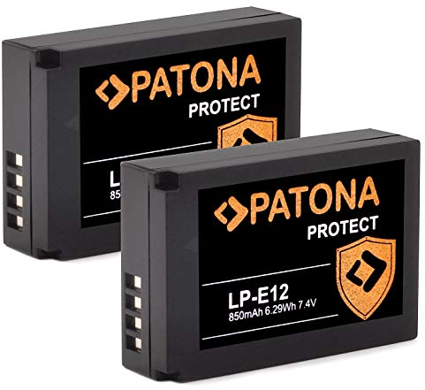 PATONA 2X Protect LP-E12 Akku 850mAh Ersatzakku kompatibel mit Canon EOS 100D Rebel SL1 EOS M M2 M10 M50 M100 M200 2 10 50 100 200 PowerShot SX70 SX-70 SX 70 HS Battery Pack LPE12 LP E12 LPE-12